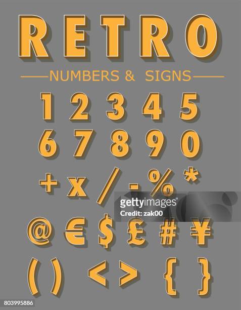 graphic retro numbers and signs set - 3d typography stock illustrations