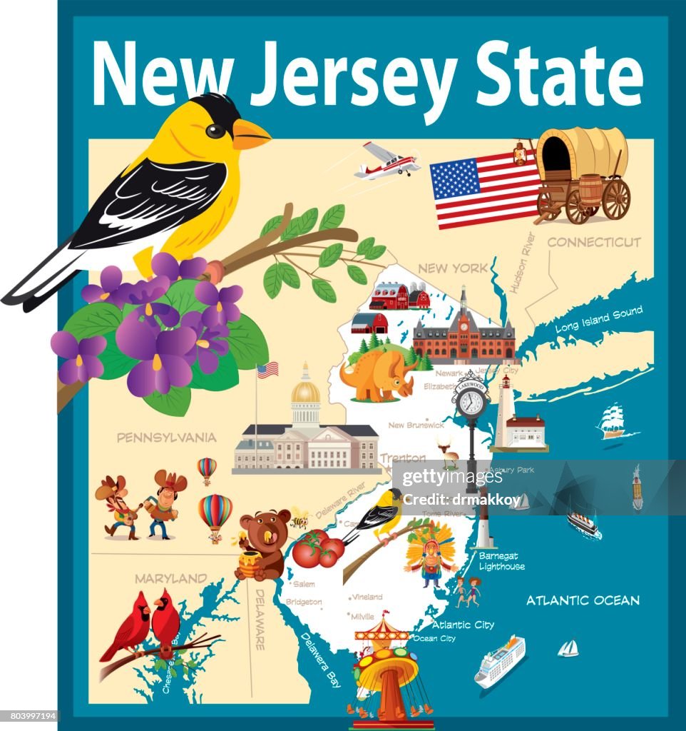 Cartoon map of New Jersey State