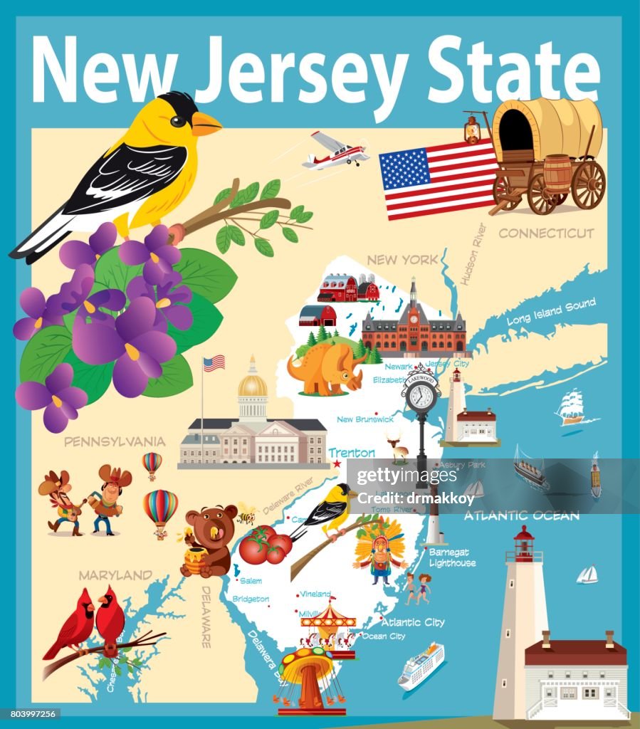 Cartoon map of New Jersey State