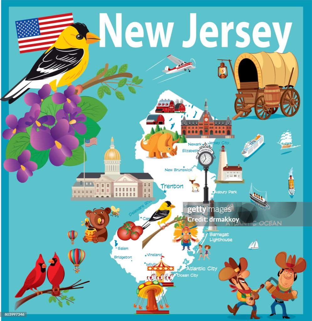 Cartoon map of New Jersey State