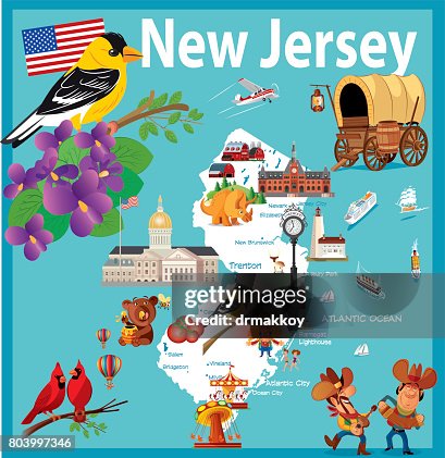 Cartoon Map Of New Jersey State High-Res Vector Graphic - Getty Images