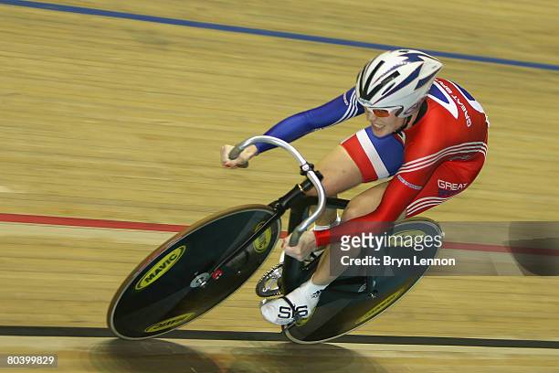 Victoria Pendleton of Great Britain in action on her way to victory in the Women's Team Sprint Final during the UCI Track Cycling World Championships...