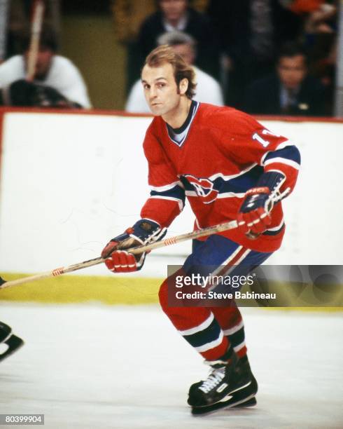 Guy Lafleur of the Montreal Canadiens skates in game against the Boston Bruins at Boston Garden.