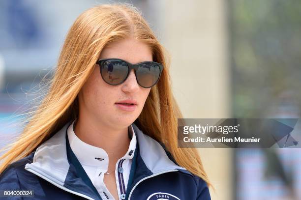 Jennifer Gates of The United States of America prepares to compete on day 1 in the 4th Longines Paris Eiffel Jumping competiton on June 30, 2017 in...
