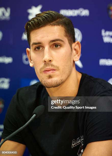 Levante UD Unveil New Signing Alex Alegria faces the media during his presentation at Ciutat de Valencia stadium on June 30, 2017 in Valencia, Spain.