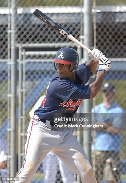 Jason Heyward of the Atlanta Braves bats during the minor league spring training game against the Detroit Tigers at the Detroit Tigers spring...