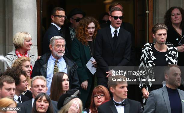 Coronation Street actors Antony Cotton and Jennie McAlpine leave the funeral of Martyn Hett at Stockport Town Hall on June 30, 2017 in Stockport,...