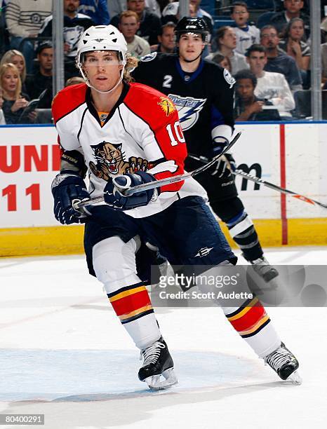 David Booth of the Florida Panthers skates against the Tampa Bay Lightning at St. Pete Times Forum on March 25, 2008 in Tampa, Florida.