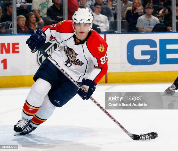 Rostislav Olesz of the Florida Panthers skates against the Tampa Bay Lightning at St. Pete Times Forum on March 25, 2008 in Tampa, Florida.