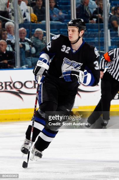 Matt Smaby of the Tampa Bay Lightning skates up ice against the Florida Panthers at St. Pete Times Forum on March 25, 2008 in Tampa, Florida.