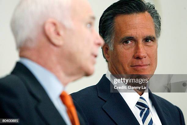 Republican presidential candidate Sen. John McCain , accompanied by former Republican presidential hopeful and former Massachusetts Gov. Mitt Romney,...