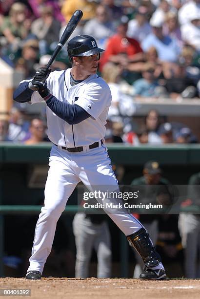 Brent Clevlen of the Detroit Tigers bats during the spring training game against the Pittsburgh Pirates at Joker Marchant Stadium in Lakeland,...