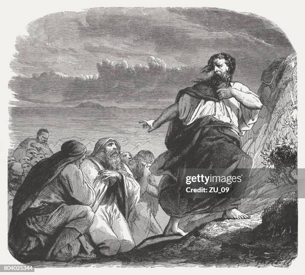 moses and the seventy elders (exodus 24), published in 1886 - moses religious figure stock illustrations
