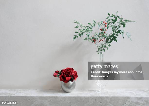 home moments - two vases over a mantel. still life. - rosa mantel stock pictures, royalty-free photos & images