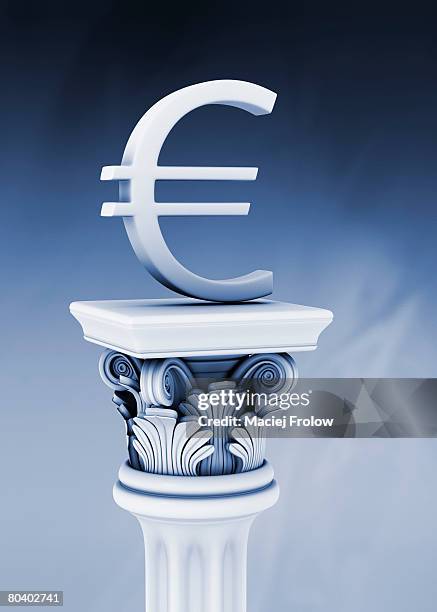 euro symbol on column - bank column stock pictures, royalty-free photos & images