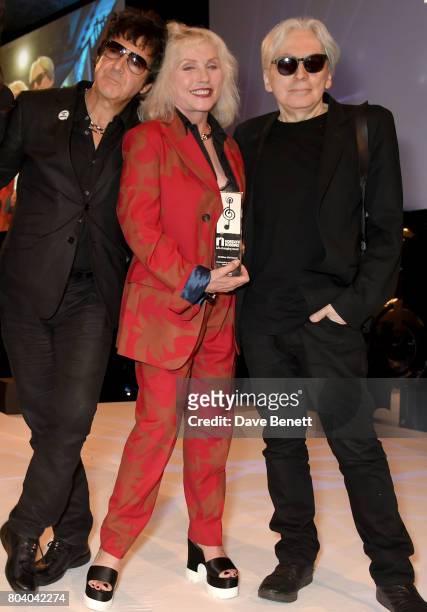 Clem Burke, Debbie Harry and Chris Stein of Blondie with their Amazon Outstanding Achievement Award at the Nordoff Robbins O2 Silver Clef Awards at...