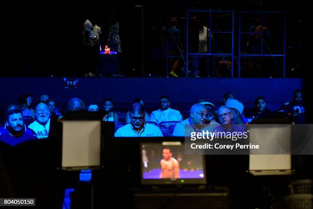 Fans watch Avery Sparrow fight Isaelin Florian during a lightweight bout at the Sands Bethlehem Event Center on June 27, 2017 in Bethlehem,...