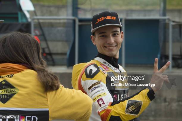 Juanfran Guevara of Spain and RBA BOE Racing Team greets in pit during the MotoGp of Germany - Free Practice at Sachsenring Circuit on June 30, 2017...