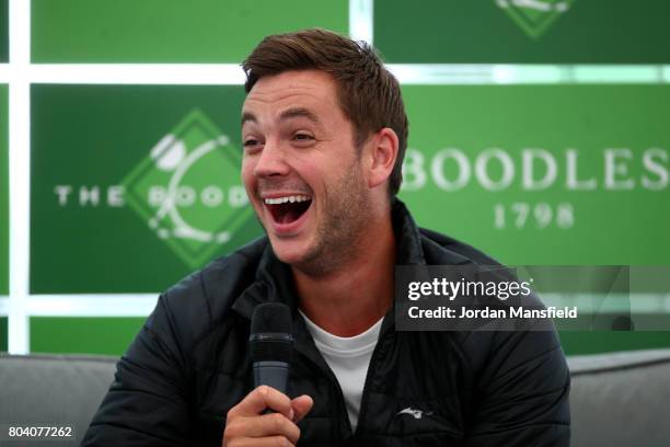 Marcus Willis of Great Britain talks during day four of The Boodles Tennis Event at Stoke Park on June 30, 2017 in Stoke Poges, England.