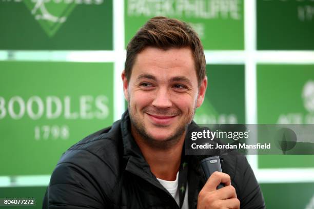 Marcus Willis of Great Britain talks during day four of The Boodles Tennis Event at Stoke Park on June 30, 2017 in Stoke Poges, England.