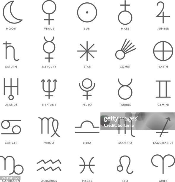 ilustraciones, imágenes clip art, dibujos animados e iconos de stock de planetario y símbolos del zodiaco - star signs