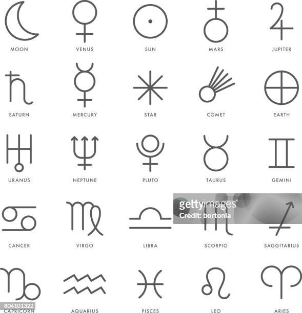planetary and zodiac symbols - astrology stock illustrations