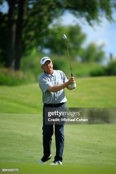 Mark Brooks hits a shot during the second round of the American Family Insurance Championship held at University Ridge Golf Course on June 24, 2017...