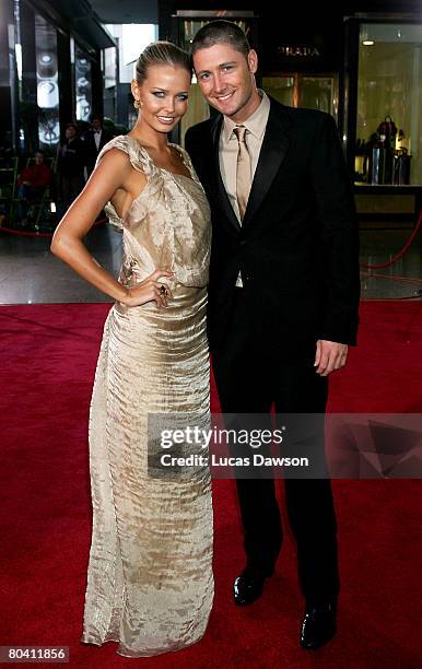 Michael Clarke and partner and model Lara Bingle arrives at the 2008 Allan Border Medal at Crown Casino on February 26, 2008 in Melbourne, Australia.