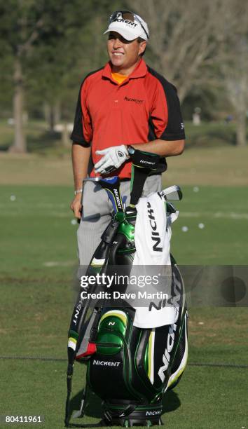 Scott Gardiner is pictured on the practice range prior to the start of his first round of the 2008 Chitimacha Louisiana Open at the Le Triomphe...