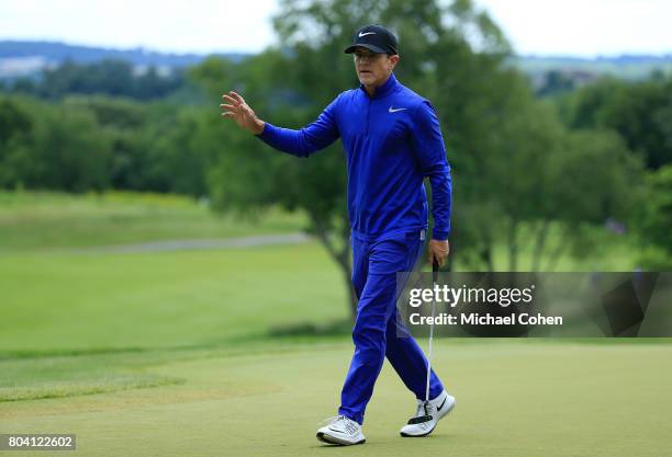 Brian Henninger makes a birdie on the ninth green during the second round of the American Family Insurance Championship held at University Ridge Golf...