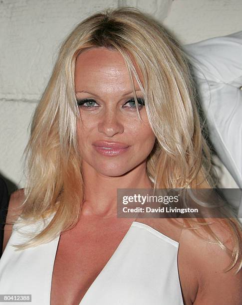 Actress Pamela Anderson attends the premiere of Dimension Films' 'Superhero Movie' at the Mann Festival Westwood on March 27, 2008 in Westwood,...