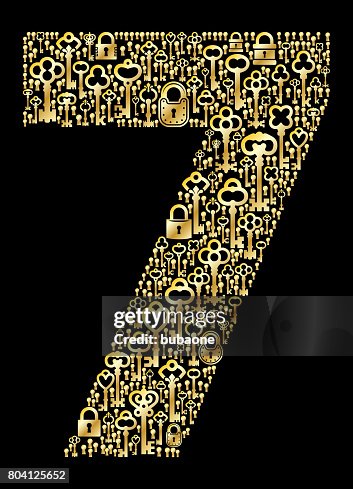 7 Key Lock Number 7 Key And Lock Antique Gold On Black Graphic High-Res Vector ...