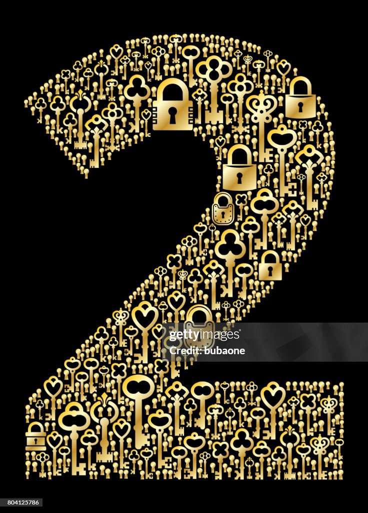 Number 2 Key Number 2 Key And Lock Antique Gold On Black Graphic High-Res Vector ...
