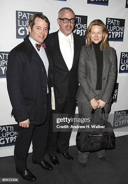 Matthew Broderick, Scott Wittman and Laura Linney attend Broadway's opening night of "Gypsy" after party at Mansion on March 27, 2008 in New York...