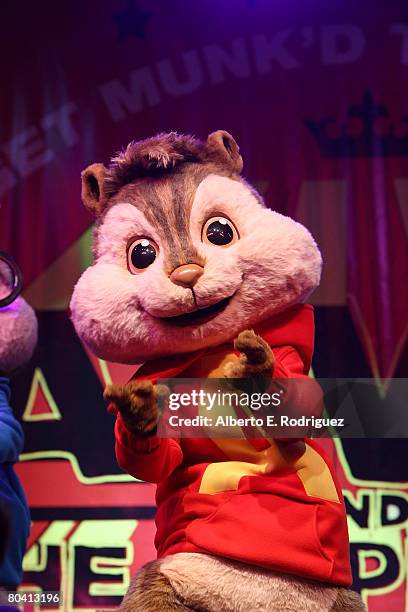 Alvin and the Chipmunks perform at the DVD release party and charity concert event for 20th Century Fox's "Alvin and the Chipmunks" held at the El...