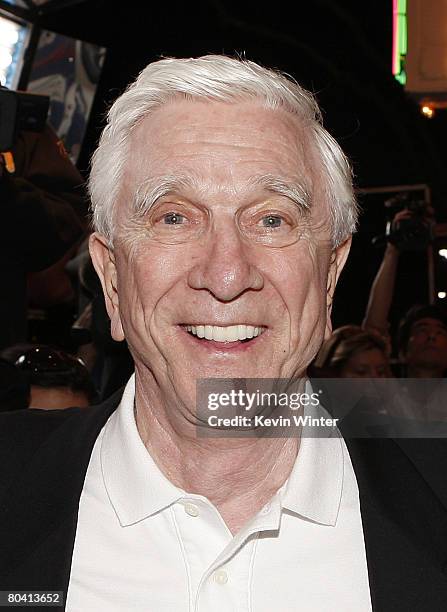 Actor Leslie Nielsen arrives at the premiere of Dimension Film's "Superhero Movie" at the Mann Festival Westwood on March 27, 2008 in Los Angeles,...