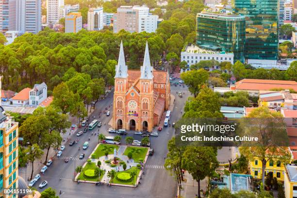 notre dame cathedral in ho chi minh city, vietnam - cathedral of the immaculate conception stock pictures, royalty-free photos & images