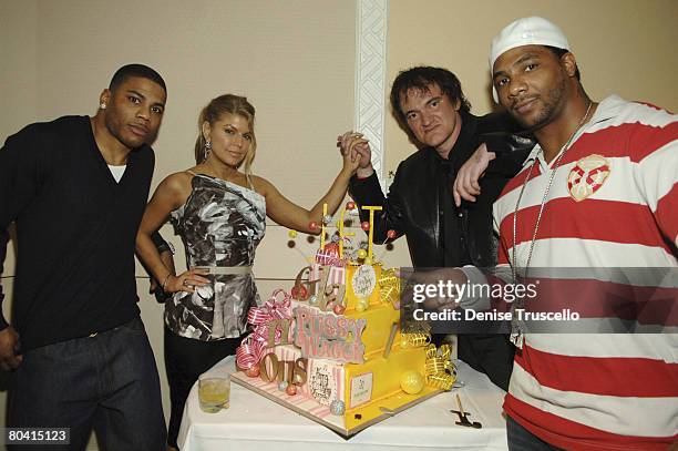 Singer Fergie, director Quentin Tarantino and NFL player Polo Da Don at Fergie and Quentin Tarantino's birthday celebration at Jet Nightclub at The...