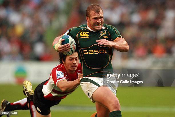 Frankie Horne of South Africa with the ball during the IRB Sevens Series match between South Africa and Japan held at Hong Kong Stadium on March 28,...