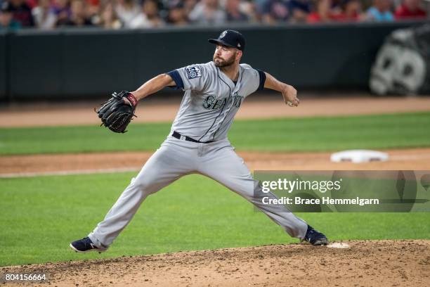 Marc Rzepczynski of the Seattle Mariners pitches against the Minnesota Twins on June 13, 2017 at Target Field in Minneapolis, Minnesota. The Twins...