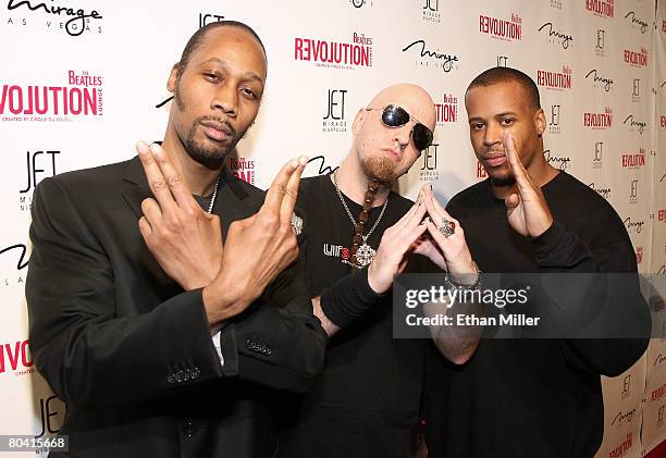 Rapper RZA from the hip hop group Wu-Tang Clan, System of a Down bassist Shavo Odadjian, and rapper Kinetic, arrive at a dual birthday party for...