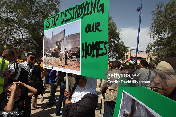 Israeli Arab women protest the demolition of residents' homes during the annual Land Day rally March 28, 2008 in Jaffa, a mixed Jewish-Arab suburb of...