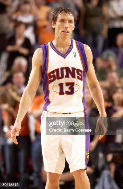 Steve Nash of the Phoenix Suns stands on the court during the game against the Houston Rockets on March 22, 2008 at US Airways Center in Phoenix,...