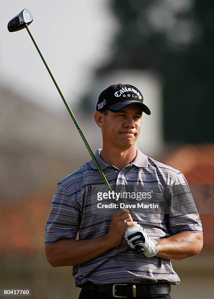 Phil Tataurangi of New Zealand watches his drive on the 13th hole during the second round of the 2008 Chitimacha Louisiana Open at the Le Triomphe...