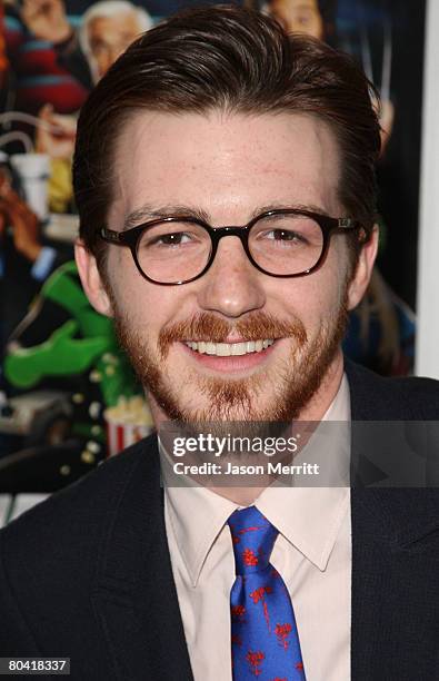 Actor Drake Bell arrives at the Premiere of Dimension Film's "Superhero Movie" on March 27, 2008 at the Mann Festival Westwood in Westwood,...