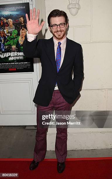 Actor Drake Bell arrives at the Premiere of Dimension Film's "Superhero Movie" on March 27, 2008 at the Mann Festival Westwood in Westwood,...