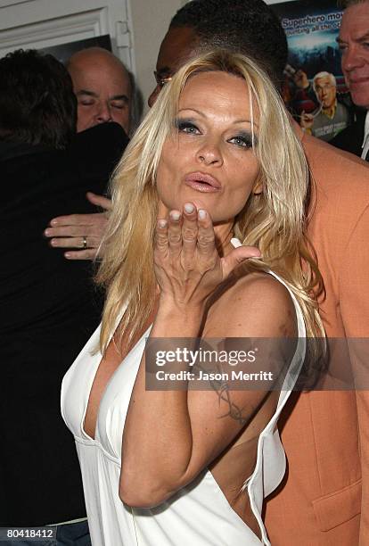Actress Pamela Anderson arrives at the premiere of Dimension Film's "Superhero Movie" on March 27, 2008 at the Mann Festival Westwood in Westwood,...