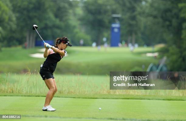 So Yeon Ryu of South Korea hits a tee shot on the fifth hole during the second round of the 2017 KPMG Women's PGA Championship at Olympia Fields...