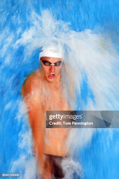 Ryan Murphy competes in a Men's 100 LC Meter Backstroke heat race during the 2017 Phillips 66 National Championships & World Championship Trials at...