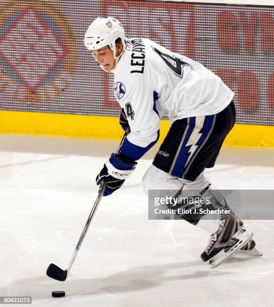 Vincent Lecavalier of the Tampa Bay Lightning handles the puck against of the Florida Panthers at the Bank Atlantic Center on March 22, 2008 in...